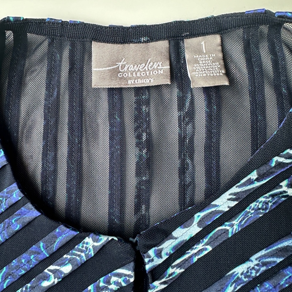 Chico’s Travelers Blue Mesh Satin Semi Sheer Open Cardigan Size 1 (US Medium) - Picture 2 of 6